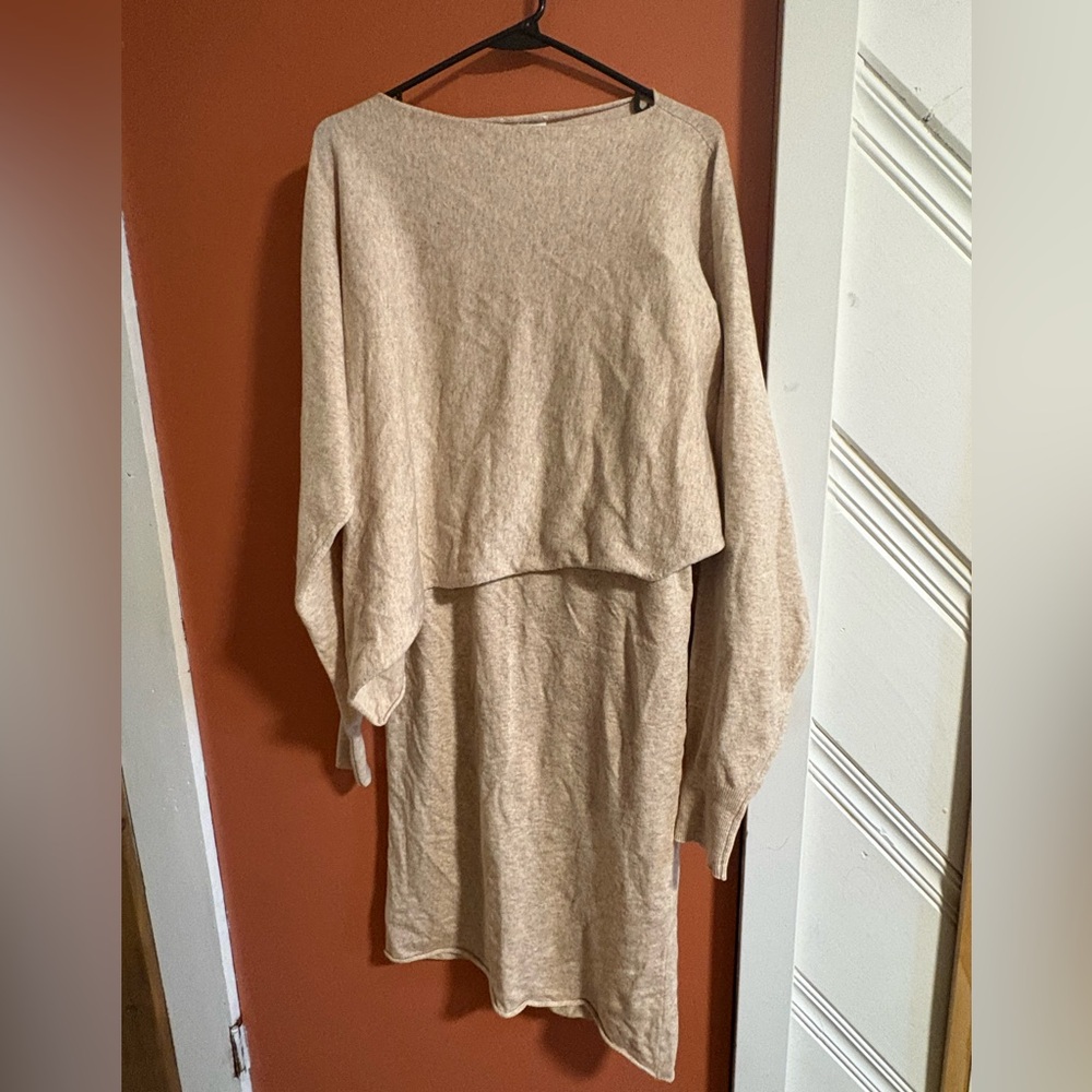 Neutral Beige Long Sleeve Knit Dress